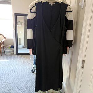 🖤 Moa Moa Black Faux Wrap Midi Dress | Sleeveless V-Neck | Minimalist Chic